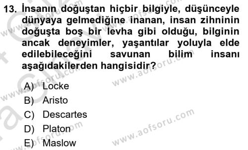 İnsan ve Davranış Dersi 2023 - 2024 Yılı (Vize) Ara Sınavı 13. Soru
