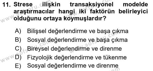 İnsan ve Davranış Dersi 2023 - 2024 Yılı (Final) Dönem Sonu Sınavı 11. Soru