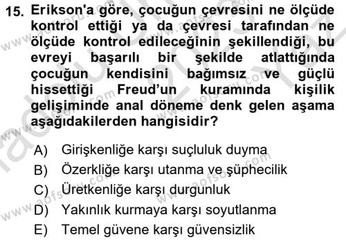 İnsan ve Davranış Dersi 2023 - 2024 Yılı Yaz Okulu Sınavı 15. Soru