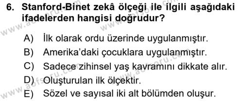 İnsan ve Davranış Dersi 2023 - 2024 Yılı Yaz Okulu Sınavı 6. Soru