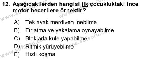 Yaşam Boyu Büyüme ve Gelişim Dersi 2018 - 2019 Yılı 3 Ders Sınavı 12. Soru