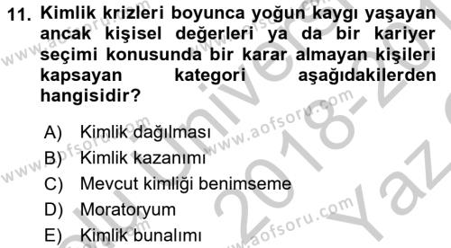 Yaşam Boyu Büyüme ve Gelişim Dersi 2018 - 2019 Yılı Yaz Okulu Sınavı 11. Soru