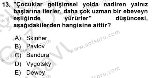 Yaşam Boyu Büyüme ve Gelişim Dersi 2019 - 2020 Yılı (Vize) Ara Sınavı 13. Soru