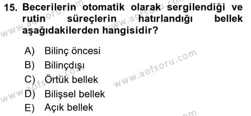 Yaşam Boyu Büyüme ve Gelişim Dersi 2019 - 2020 Yılı (Vize) Ara Sınavı 15. Soru