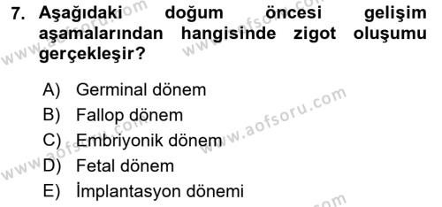 Yaşam Boyu Büyüme ve Gelişim Dersi 2019 - 2020 Yılı (Vize) Ara Sınavı 7. Soru