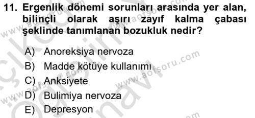 Yaşam Boyu Büyüme ve Gelişim Dersi 2020 - 2021 Yılı Yaz Okulu Sınavı 11. Soru