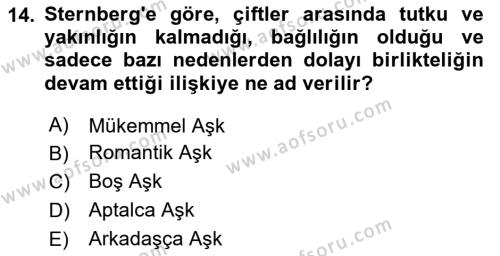 Yaşam Boyu Büyüme ve Gelişim Dersi 2020 - 2021 Yılı Yaz Okulu Sınavı 14. Soru