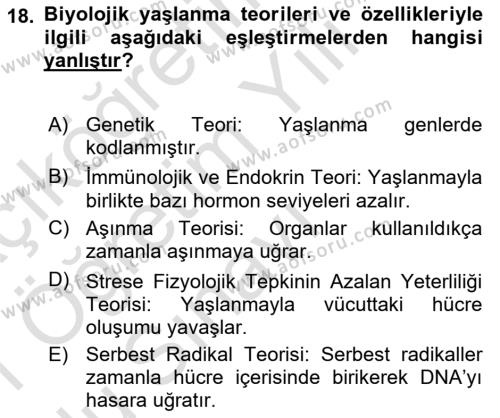 Yaşam Boyu Büyüme ve Gelişim Dersi 2020 - 2021 Yılı Yaz Okulu Sınavı 18. Soru