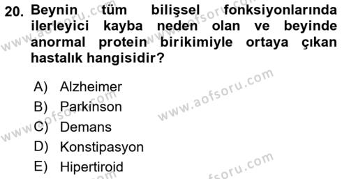 Yaşam Boyu Büyüme ve Gelişim Dersi 2020 - 2021 Yılı Yaz Okulu Sınavı 20. Soru