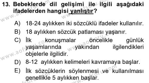 Yaşam Boyu Büyüme ve Gelişim Dersi 2021 - 2022 Yılı (Vize) Ara Sınavı 13. Soru