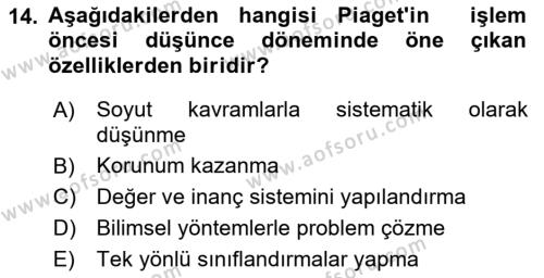 Yaşam Boyu Büyüme ve Gelişim Dersi 2021 - 2022 Yılı (Vize) Ara Sınavı 14. Soru