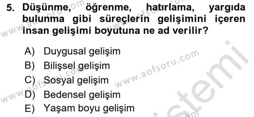 Yaşam Boyu Büyüme ve Gelişim Dersi 2021 - 2022 Yılı (Final) Dönem Sonu Sınavı 5. Soru