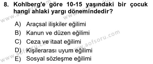 Yaşam Boyu Büyüme ve Gelişim Dersi 2021 - 2022 Yılı (Final) Dönem Sonu Sınavı 8. Soru