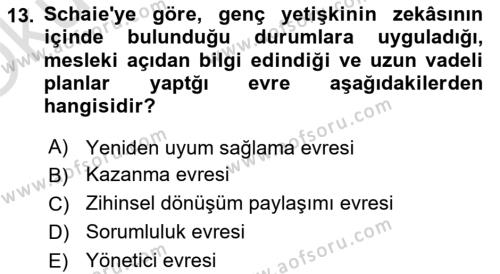 Yaşam Boyu Büyüme ve Gelişim Dersi 2021 - 2022 Yılı Yaz Okulu Sınavı 13. Soru