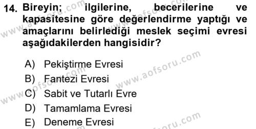 Yaşam Boyu Büyüme ve Gelişim Dersi 2021 - 2022 Yılı Yaz Okulu Sınavı 14. Soru