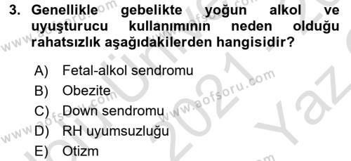 Yaşam Boyu Büyüme ve Gelişim Dersi 2021 - 2022 Yılı Yaz Okulu Sınavı 3. Soru