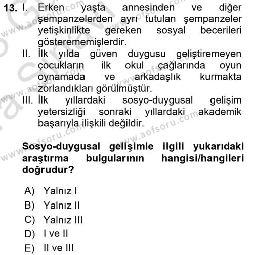 Yaşam Boyu Büyüme ve Gelişim Dersi 2022 - 2023 Yılı (Vize) Ara Sınavı 13. Soru