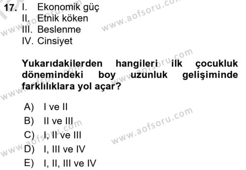 Yaşam Boyu Büyüme ve Gelişim Dersi 2022 - 2023 Yılı (Vize) Ara Sınavı 17. Soru