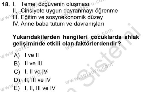 Yaşam Boyu Büyüme ve Gelişim Dersi 2022 - 2023 Yılı (Vize) Ara Sınavı 18. Soru