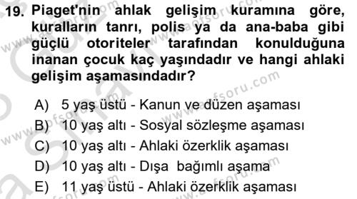 Yaşam Boyu Büyüme ve Gelişim Dersi 2022 - 2023 Yılı (Vize) Ara Sınavı 19. Soru