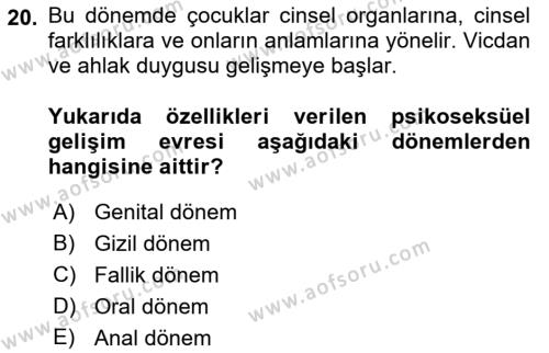 Yaşam Boyu Büyüme ve Gelişim Dersi 2022 - 2023 Yılı (Vize) Ara Sınavı 20. Soru