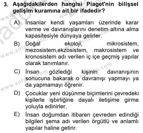 Yaşam Boyu Büyüme ve Gelişim Dersi 2022 - 2023 Yılı (Vize) Ara Sınavı 3. Soru