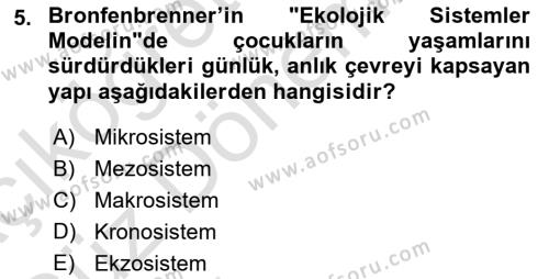 Yaşam Boyu Büyüme ve Gelişim Dersi 2022 - 2023 Yılı (Vize) Ara Sınavı 5. Soru