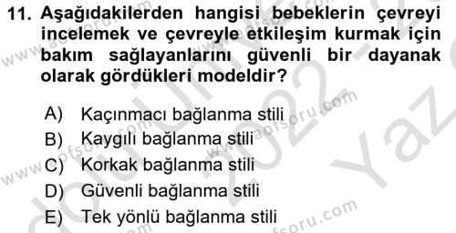 Yaşam Boyu Büyüme ve Gelişim Dersi 2022 - 2023 Yılı Yaz Okulu Sınavı 11. Soru