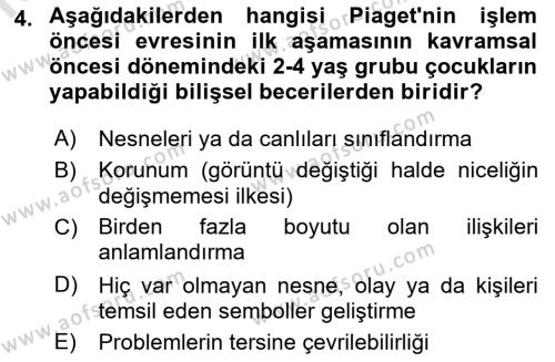 Yaşam Boyu Büyüme ve Gelişim Dersi 2022 - 2023 Yılı Yaz Okulu Sınavı 4. Soru