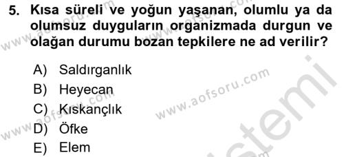 Yaşam Boyu Büyüme ve Gelişim Dersi 2022 - 2023 Yılı Yaz Okulu Sınavı 5. Soru