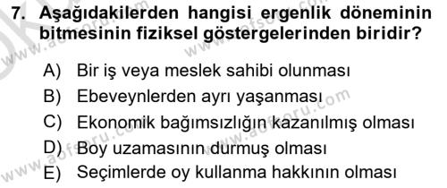 Yaşam Boyu Büyüme ve Gelişim Dersi 2022 - 2023 Yılı Yaz Okulu Sınavı 7. Soru