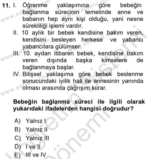 Yaşam Boyu Büyüme ve Gelişim Dersi 2023 - 2024 Yılı (Vize) Ara Sınavı 11. Soru