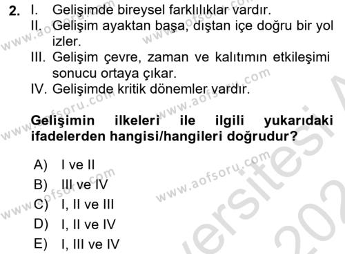 Yaşam Boyu Büyüme ve Gelişim Dersi 2023 - 2024 Yılı (Vize) Ara Sınavı 2. Soru