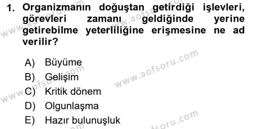 Yaşam Boyu Büyüme ve Gelişim Dersi 2023 - 2024 Yılı (Final) Dönem Sonu Sınavı 1. Soru