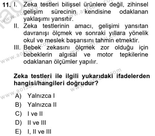 Yaşam Boyu Büyüme ve Gelişim Dersi 2024 - 2025 Yılı (Vize) Ara Sınavı 11. Soru