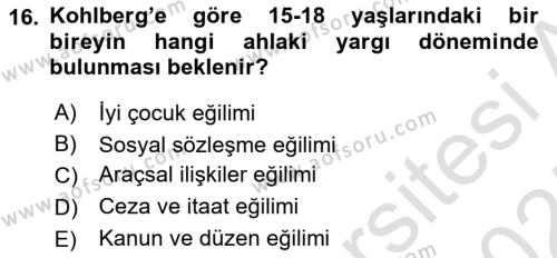 Yaşam Boyu Büyüme ve Gelişim Dersi 2024 - 2025 Yılı (Vize) Ara Sınavı 16. Soru