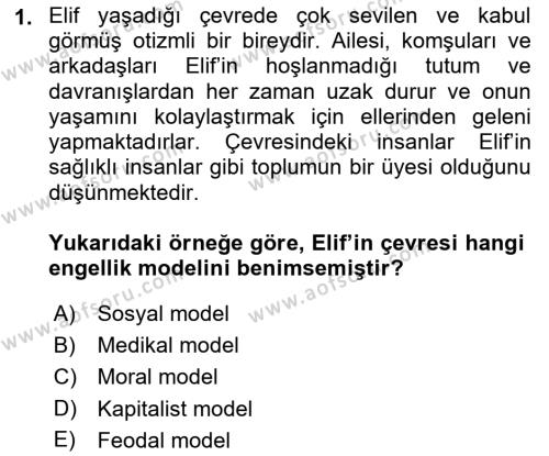 Engelli Mevzuatı ve Meslek Etiği Dersi 2018 - 2019 Yılı (Vize) Ara Sınavı 1. Soru