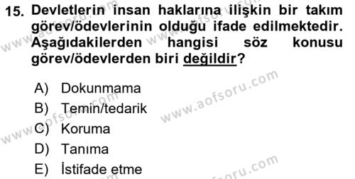 Engelli Mevzuatı ve Meslek Etiği Dersi 2018 - 2019 Yılı (Vize) Ara Sınavı 15. Soru