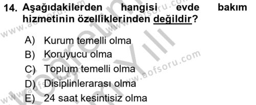 Engelli Mevzuatı ve Meslek Etiği Dersi 2018 - 2019 Yılı Yaz Okulu Sınavı 14. Soru