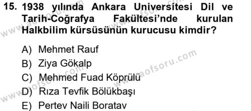 Halk Edebiyatına Giriş 1 Dersi 2012 - 2013 Yılı (Vize) Ara Sınavı 15. Soru
