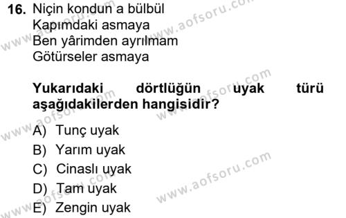 Halk Edebiyatına Giriş 1 Dersi 2012 - 2013 Yılı (Vize) Ara Sınavı 16. Soru
