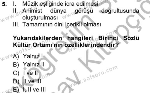 Halk Edebiyatına Giriş 1 Dersi 2012 - 2013 Yılı (Vize) Ara Sınavı 5. Soru
