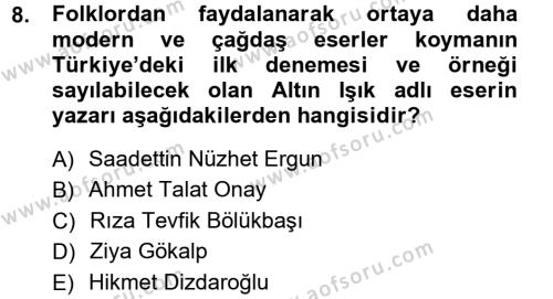Halk Edebiyatına Giriş 1 Dersi 2012 - 2013 Yılı (Vize) Ara Sınavı 8. Soru