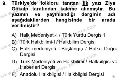 Halk Edebiyatına Giriş 1 Dersi 2012 - 2013 Yılı (Vize) Ara Sınavı 9. Soru