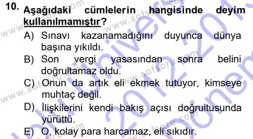Halk Edebiyatına Giriş 1 Dersi 2012 - 2013 Yılı (Final) Dönem Sonu Sınavı 10. Soru