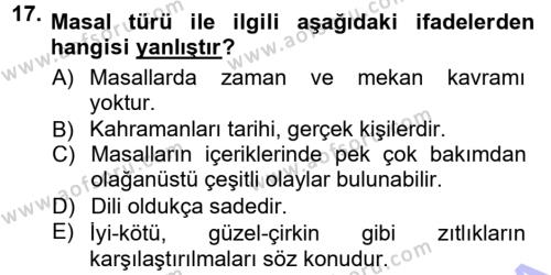 Halk Edebiyatına Giriş 1 Dersi 2012 - 2013 Yılı (Final) Dönem Sonu Sınavı 17. Soru