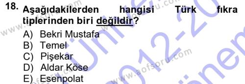 Halk Edebiyatına Giriş 1 Dersi 2012 - 2013 Yılı (Final) Dönem Sonu Sınavı 18. Soru
