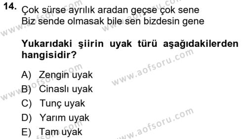 Halk Edebiyatına Giriş 1 Dersi 2013 - 2014 Yılı (Vize) Ara Sınavı 14. Soru
