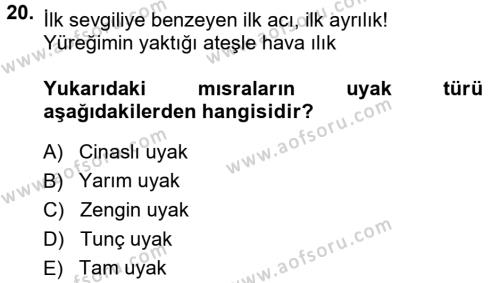 Halk Edebiyatına Giriş 1 Dersi 2013 - 2014 Yılı (Vize) Ara Sınavı 20. Soru