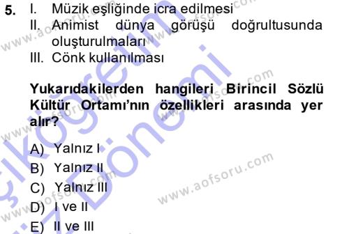 Halk Edebiyatına Giriş 1 Dersi 2013 - 2014 Yılı (Vize) Ara Sınavı 5. Soru